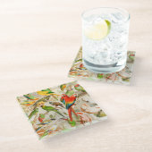 Schöne farbenfrohe Vintage tropische Vogelarten Glasuntersetzer (Schrägansicht)