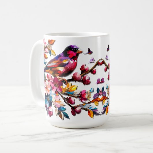 Schöne farbenfrohe Vögel im Sommer Boho Kaffeetasse (Vorderseite Links)