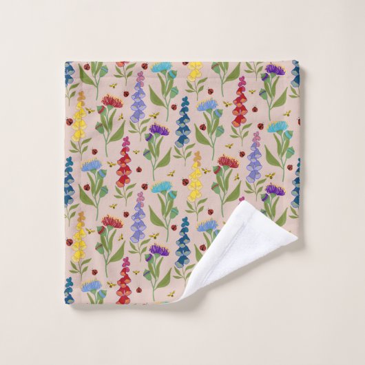 Schöne farbenfrohe Wildblume, Biene, Lady Bug Badhandtuch Set (Waschlappen)