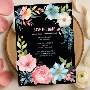 Schöne Farbige Aquarell-Blumen-Hochzeit Save The Date