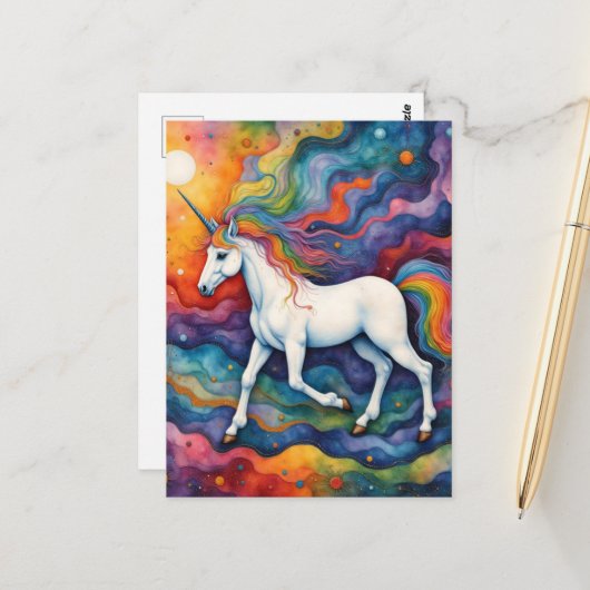 Schöne Farbige Einhorn-Fantasy Postkarte (Vorderseite/Rückseite Beispiel)
