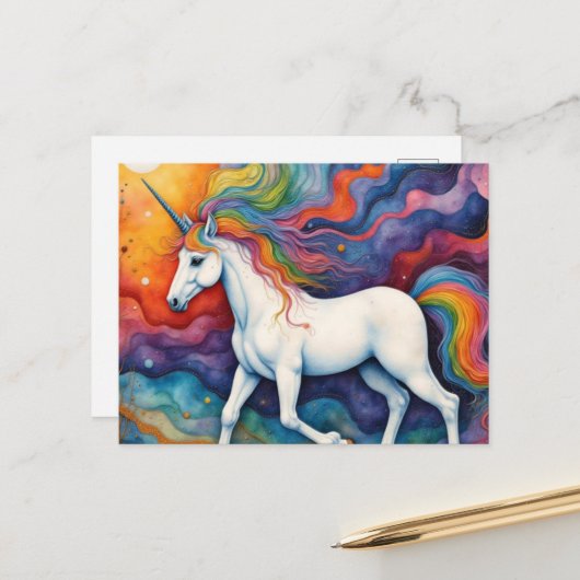 Schöne Farbige Einhorn-Fantasy Postkarte (Vorderseite/Rückseite Beispiel)