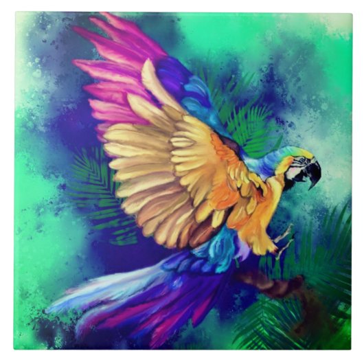 Schöne Farbparrot Keramik Tile Fliese (Vorderseite)