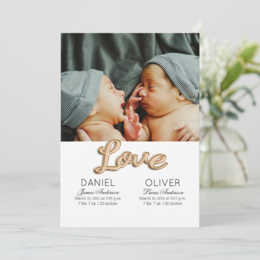 Schöne Feather Birth Ankündigung Twins (Stehend Vorderseite)