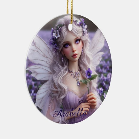 Schöne Februar Fee in Violets Keramik Ornament (Rechts)