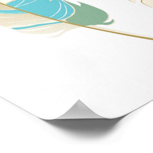 Schöne Federn in Aquamarin, grün und cremefarben Poster (Ecke)