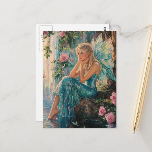 Schöne Fee am Wasserfall Postkarte (Vorderseite/Rückseite Beispiel)