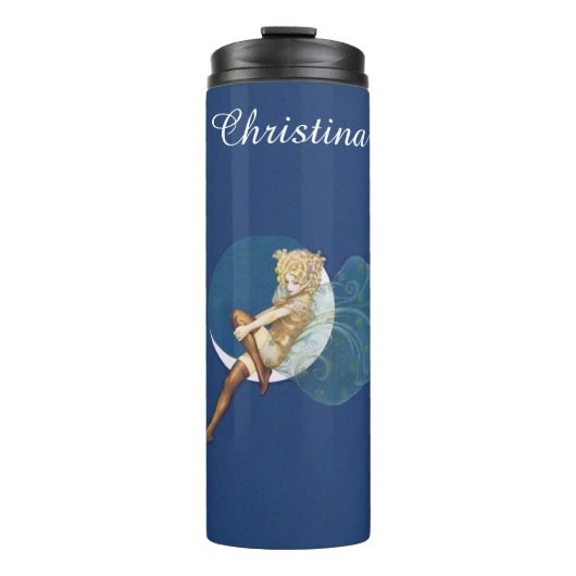 Schöne Fee auf dem Mond Seidenblauer Strumpf Thermosbecher (Vorderseite)