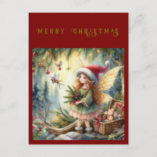 Schöne Fee im Wald Frohe Weihnachten Postkarte