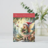 Schöne Fee im Wald Frohe Weihnachten Postkarte (Stehend Vorderseite)