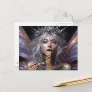 Schöne Fee isst Nudeln Postkarte