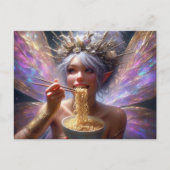 Schöne Fee isst Nudeln Postkarte (Vorderseite)