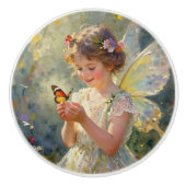 Schöne Fee mit Schmetterling|Märchen Keramikknauf (Vorderseite)