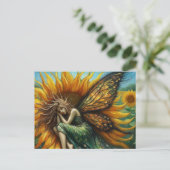 Schöne Fee Schlafen in Sonnenblume Postkarte (Stehend Vorderseite)
