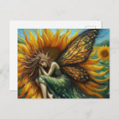 Schöne Fee Schlafen in Sonnenblume Postkarte (Vorne/Hinten)