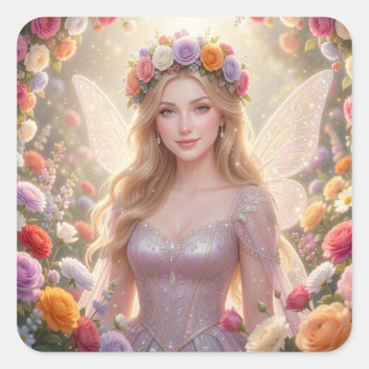 Schöne Feenprinzessin Quadratischer Aufkleber (Vorderseite)