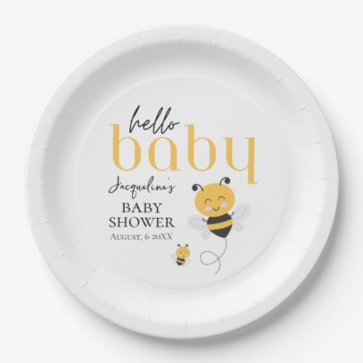 Schöne Feiern: Hallo Baby Bee Shower Pappteller (Vorderseite)