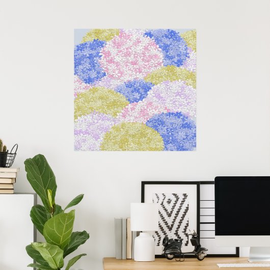Schöne Felder von Hydrangeas Poster (Heimbüro)