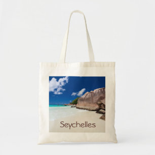 Schöne Felsenküste auf den Seychellen Tragetasche