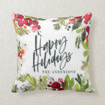 Schöne Ferien Aquarell Blumenstrauß Urlaub Kissen<br><div class="desc">Happy Urlaub Aquarell florale Skript Text Holiday Karte. Teil einer Sammlung. Ideal für Familie oder Freund Geschenk.</div>