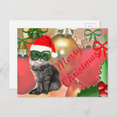 Schöne Ferien Santa Claus Katze Feiertagspostkarte (Vorne/Hinten)