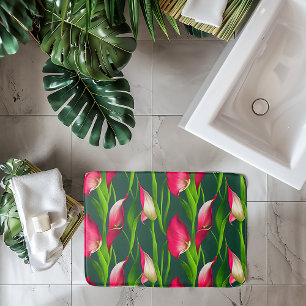 Schöne, fette rosa und grüne Calla-Lilien-Blumen Badematte