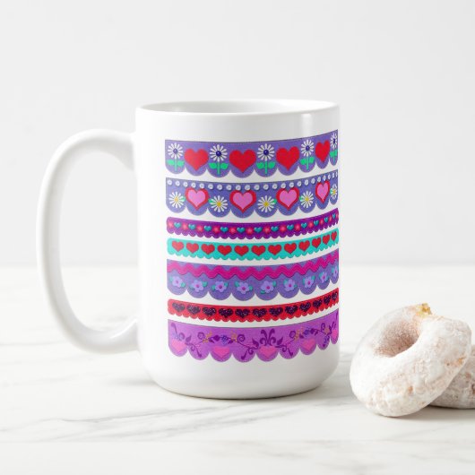 Schöne Filz-Style-Valentinstag-Grenzen Kaffeetasse (Mit Donut)