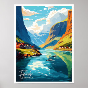 Schöne Fjorde Norwegen Kunst Reiseillustration Poster