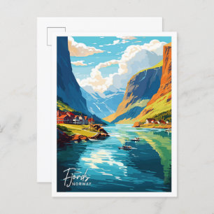 Schöne Fjords Norwegen Art Travel Illustration Postkarte
