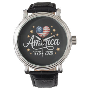 Schöne Flaggenherz 1776-2026 4. Juli 250. Armbanduhr