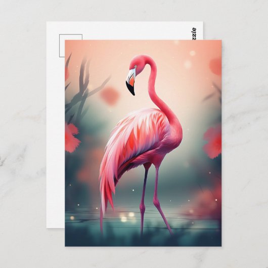 Schöne Flamingo AI generiert Postkarte (Vorne/Hinten)