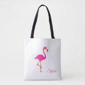 Schöne Flamingo & Stilkalligraphie auf Weiß Tasche (Vorderseite)