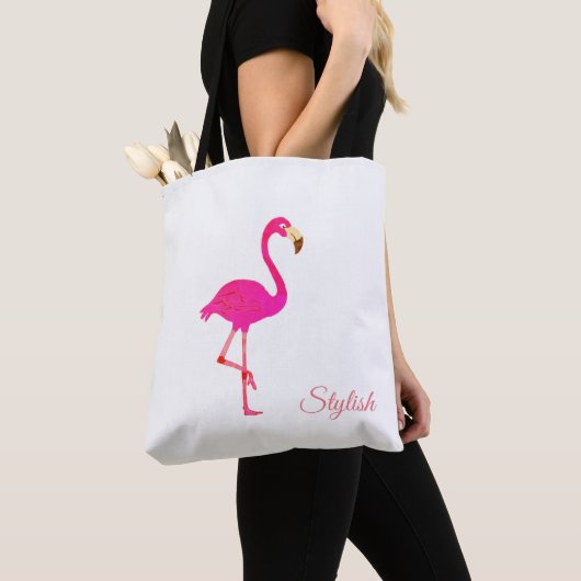 Schöne Flamingo & Stilkalligraphie auf Weiß Tasche (Von Nahem)