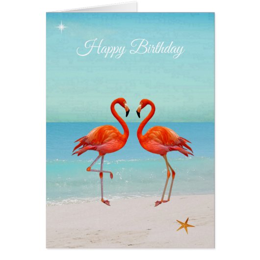 Schöne Flamingos auf der Beach Birthday Card (Vorne)