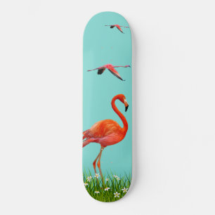 Schöne Flamingos auf hell türkisblau Skateboard