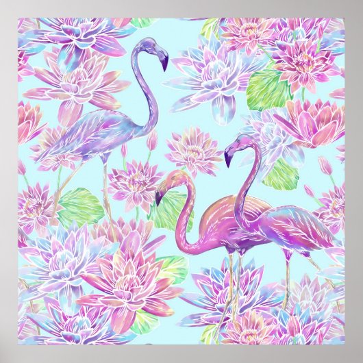 Schöne Flamingos und Lotus-Blume Poster (Vorne)