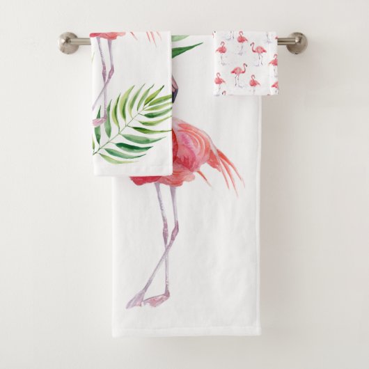 Schöne Flamingos und tropische Blätter Badhandtuch Set (Insitu)