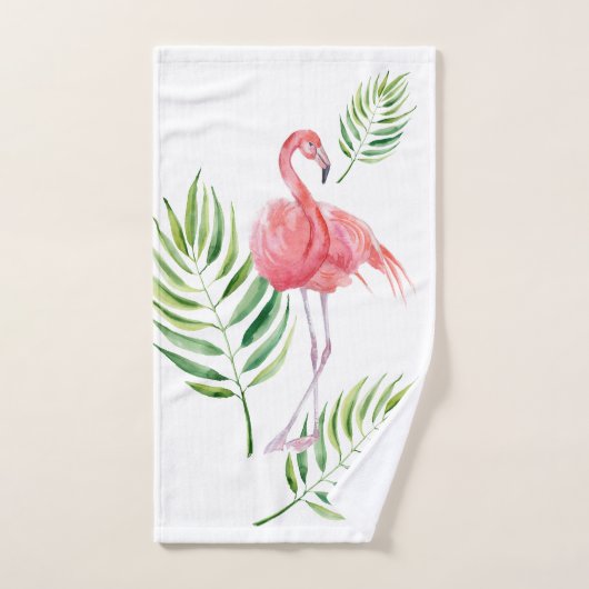 Schöne Flamingos und tropische Blätter Badhandtuch Set (Handtuch)