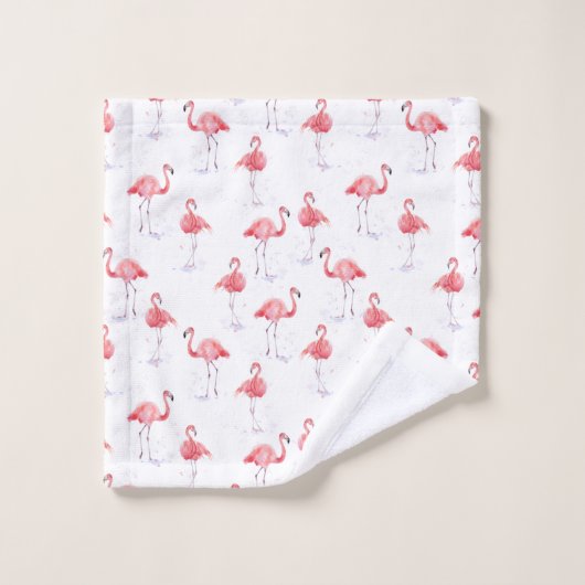 Schöne Flamingos und tropische Blätter Badhandtuch Set (Waschlappen)