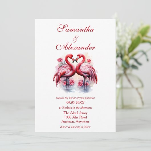 Schöne Flamingos Wedding Einladung (Stehend Vorderseite)