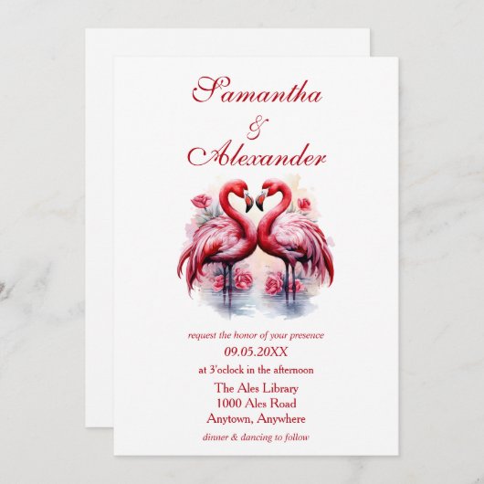 Schöne Flamingos Wedding Einladung (Vorne/Hinten)