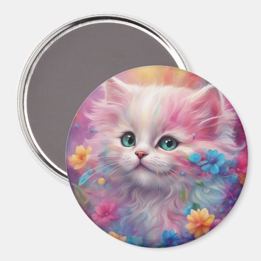 Schöne, flauschig weiße Katze Magnet (Vorderseite/Rückseite)