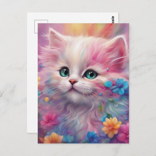 Schöne, flauschig weiße Katze Postkarte (Vorne/Hinten)