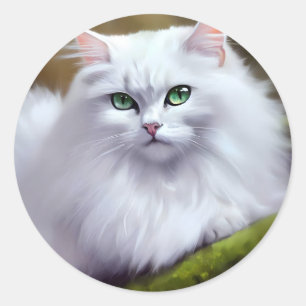 Schöne, flauschige Katzenmalerei Runder Aufkleber