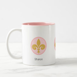 Schöne Fleur-de-lis-Blume auf Pink & White Zweifarbige Tasse