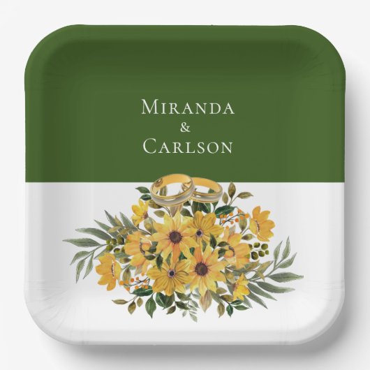 Schöne Flora mit Rings Wedding Pappteller (Vorderseite)