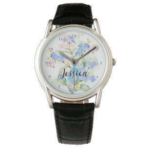 Schöne Flora Sommer Vergessen-Me-Nots Lilac Name Armbanduhr