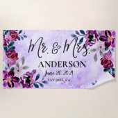 Schöne Floral Mr. & Mrs. Wedding oder Jubiläum Strandtuch (Vorderseite)