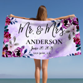 Schöne Floral Mr. & Mrs. Wedding oder Jubiläum Strandtuch