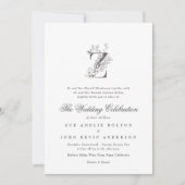 Schöne floral 'Z' Monogramm gezeichnete Hochzeit Einladung (Vorderseite)